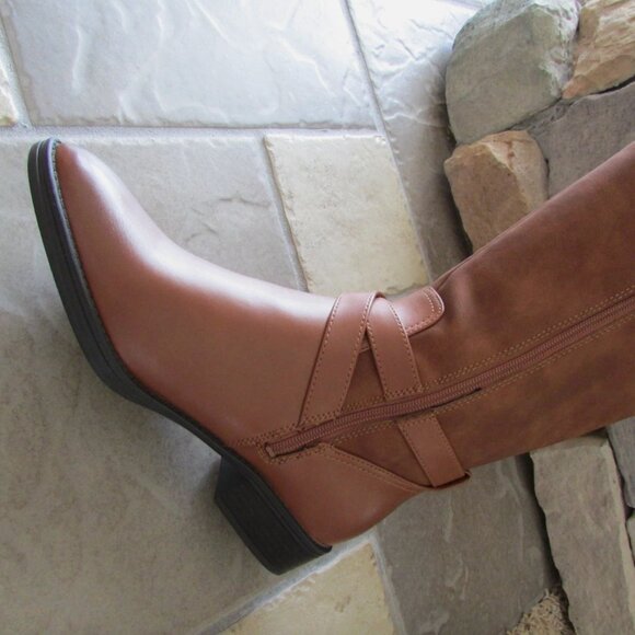 NEW SAM EDELMAN CIRCUS COGNAC TALL BOOTS WOMENS  ZIP SIDE - Picture 6 of 11